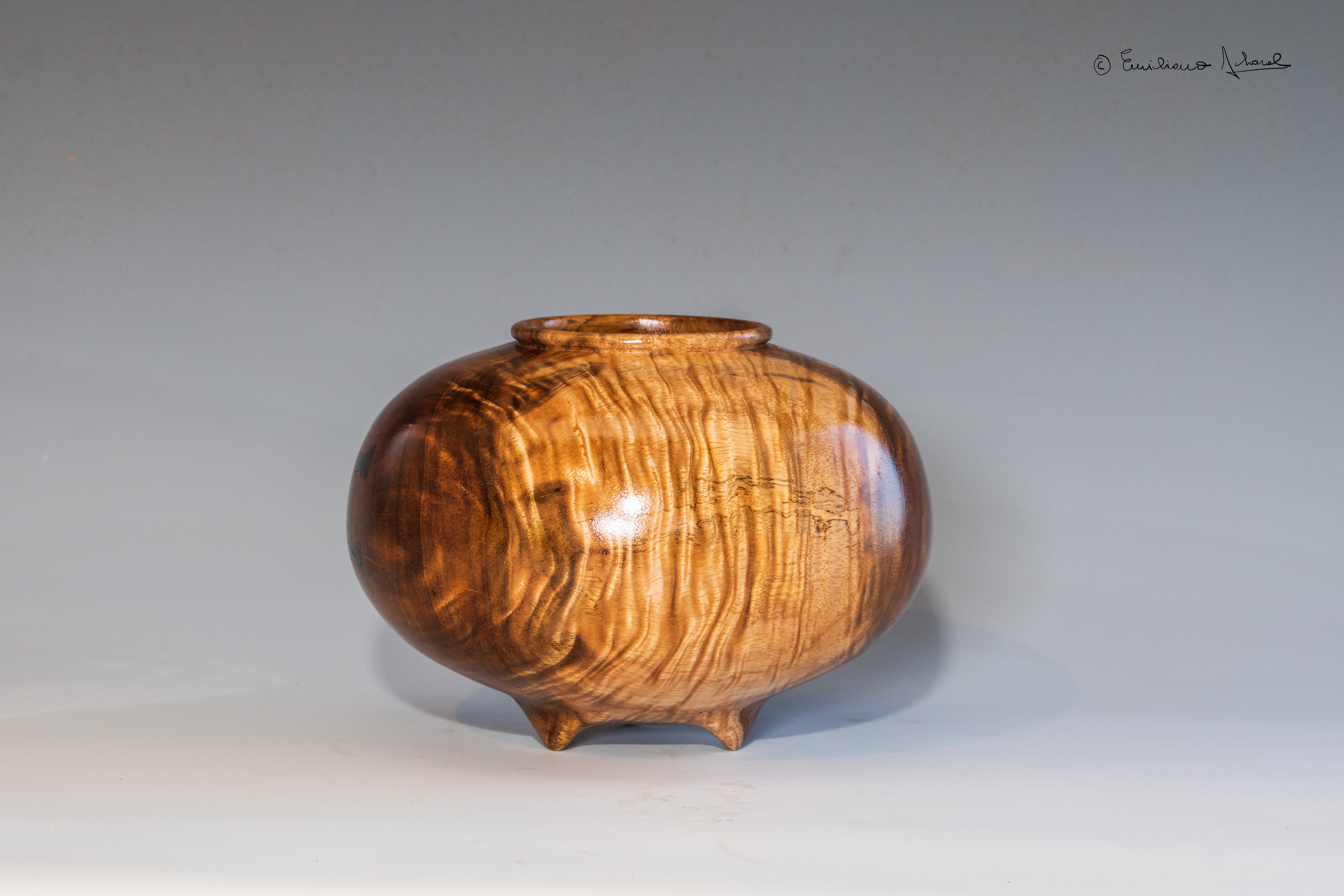 Maui Curly Koa Hollow Form with 3 carved feet   Maui Curly Koa Hollow Form with 3 carved feet