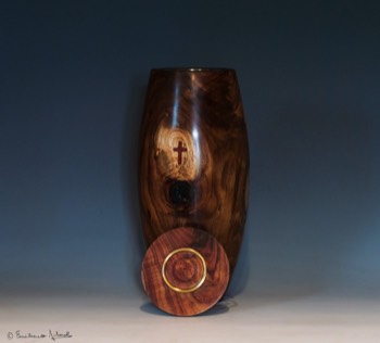  Koa urn with brass threads 